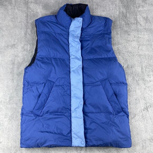 Marni Uniqlo Puffer Vest Men XS Blue Nylon Down Lined Pockets Mock Neck Full Zip - Picture 1 of 12